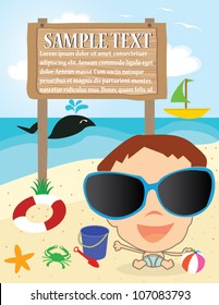 Kid at the beach with icons