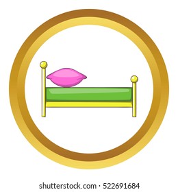 Kid bed vector icon in golden circle, cartoon style isolated on white background