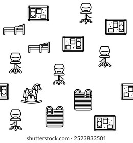 Ilustración de línea delgada de patrón sin fisuras de Vector interior de habitación para niños