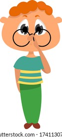 Niño con gafas grandes , ilustración, vector sobre fondo blanco