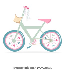 Kid Bike With Basket And Ribbons. Vector Illustration