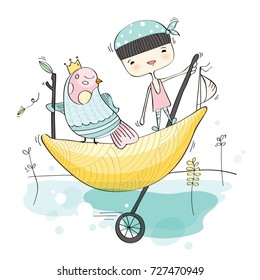 Kid and Bird Ocean Adventure