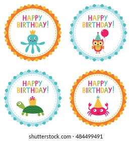 Kid birthday party vector badges set