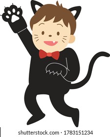 Kid in black cat costume for Halloween