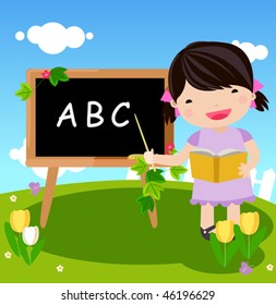 kid and blackboard