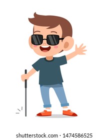 kid blind disabled vector illustration