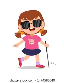 kid blind disabled vector illustration