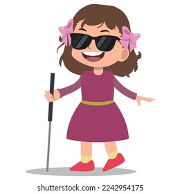 kid blind disabled vector illustration.