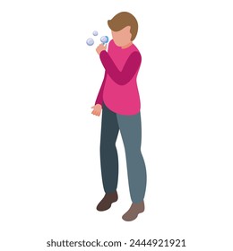 Kid blowing bubbles icon isometric vector. Bubble soap. Funny activity