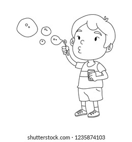 kid Blowing Bubbles outline hand drawn