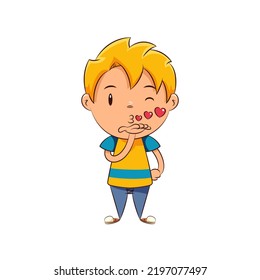 Kid blowing kiss, vector illustration