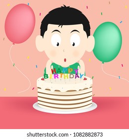 Kid Blowing Out Candles On Birthday Cake  cartoon