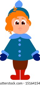 Kid in blue clothes, illustration, vector on white background.