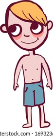 Kid with blue shorts, illustration, vector on white background