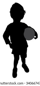 a kid body with ball, silhouette vector