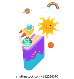 Kid book,space book concept,vector illustration.