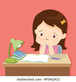 kid boring about something. back to school. cute girl bored homework.