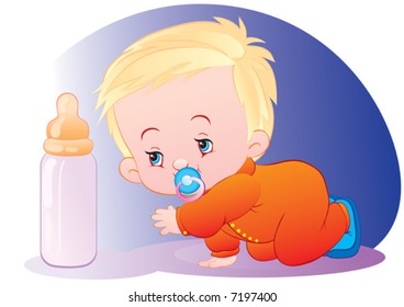 The kid with a bottle of milk