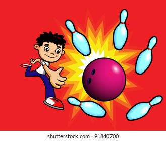 Kid Bowling a Strike