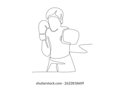 Concepto de boxeo infantil dibujo de una línea