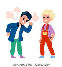 niño portador tranquilo enojado. hijo pequeño, rabieta en la cara, personaje principal, llanto, niño de mamá papá, personaje calmado enojado. ilustración de dibujos animados planos de personas