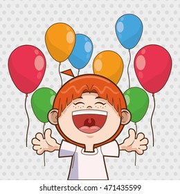 kid boy balloons cartoon scream celebration happy birthday icon. Colorful design. Vector illustration