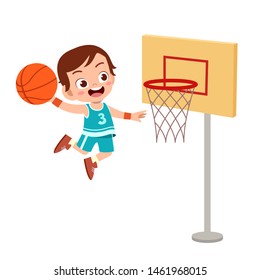 kid boy basketball vector illustration