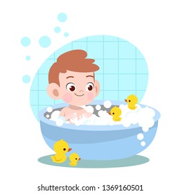 kid boy bath wash vector illustration