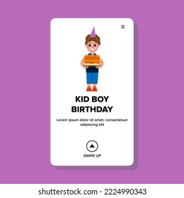 kid boy birthday vector. child party, happy fun, balloon celebrate, celebration confetti, gift childhood kid boy birthday web flat cartoon illustration