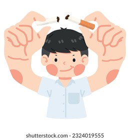 Kid boy breaking cigarette cartoon