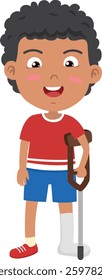 Kid boy with broken leg vector illustration