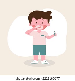 kid boy brush her teeth