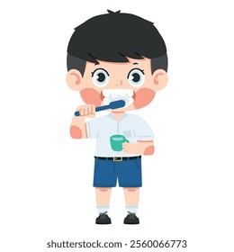 Kid Boy brushing clean teeth