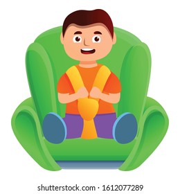 Kid boy in car seat icon. Cartoon of kid boy in car seat vector icon for web design isolated on white background