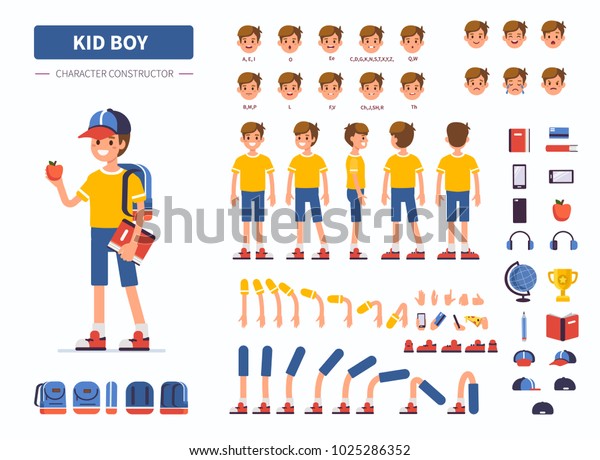 Kid Boy Character Animation Front Side Stock Vector