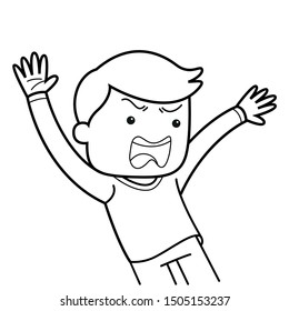 kid boy character illustration with vector outline for coloring page.