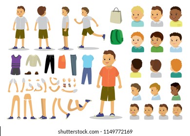 Kid Boy Constructor,human Template Avatars Or Characters,isolated On White Background,flat Vector Illustration