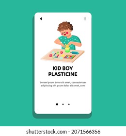 Kid Boy Creativity Time With Plasticine Vector. Preteen Schoolboy Create Figure From Plasticine On School Educational Lesson. Character Leisure Creative Activity Web Flat Cartoon Illustration