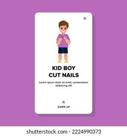 kid boy cut nails vector. child hand, care kid, fingernail finger, scissors baby, closeup body, clipper kid boy cut nails web flat cartoon illustration