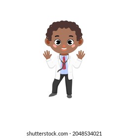 Kid boy cute illustration character with doctor uniform for education, content, children book, parenting, jobs and profession, etc