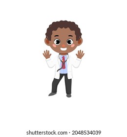 Kid boy cute illustration character with doctor uniform for education, content, children book, parenting, jobs and profession, etc