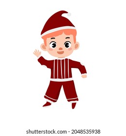 Kid boy cute illustration character with christmas uniform for education, content, children book, parenting, celebration, etc