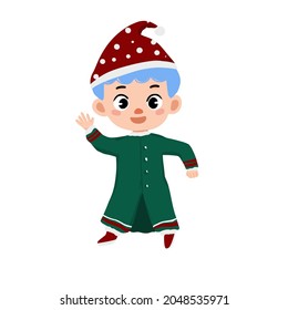 Niño niño lindo personaje de ilustración con uniforme de navidad para educación, contenido, libro infantil, crianza, celebración, etc