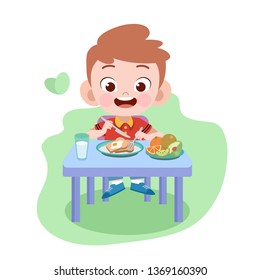 kid boy eat vector illustration