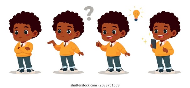 kid boy expressions bored sad question idea use smartphone happy