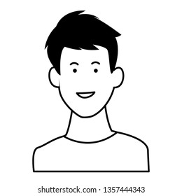 Kid boy face smiling in black and white