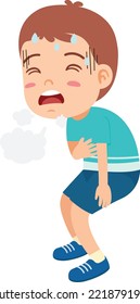 kid boy feeling tired and difficulty breathing