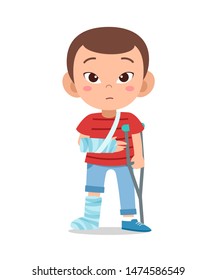 kid boy with fracture leg vector