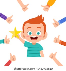 kid boy get praise vector illustration