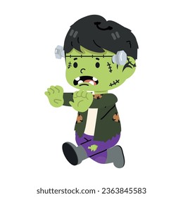 Kid boy Halloween green Frankenstein character